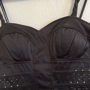 XOXO Black Satin Corset Party Dress with Stud and Rhinestones Accents Size 7/8